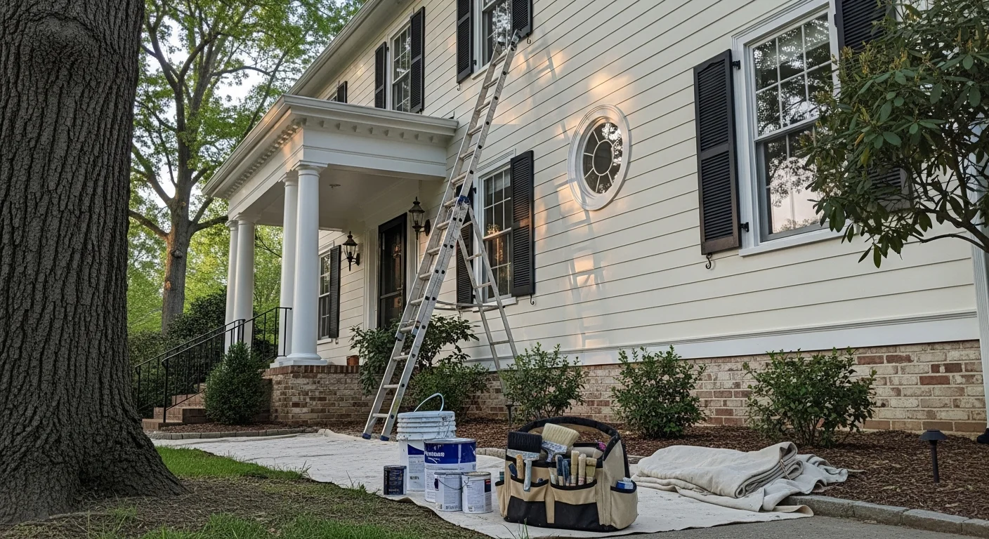 Professional painter applying exterior paint to residential home in Richmond
