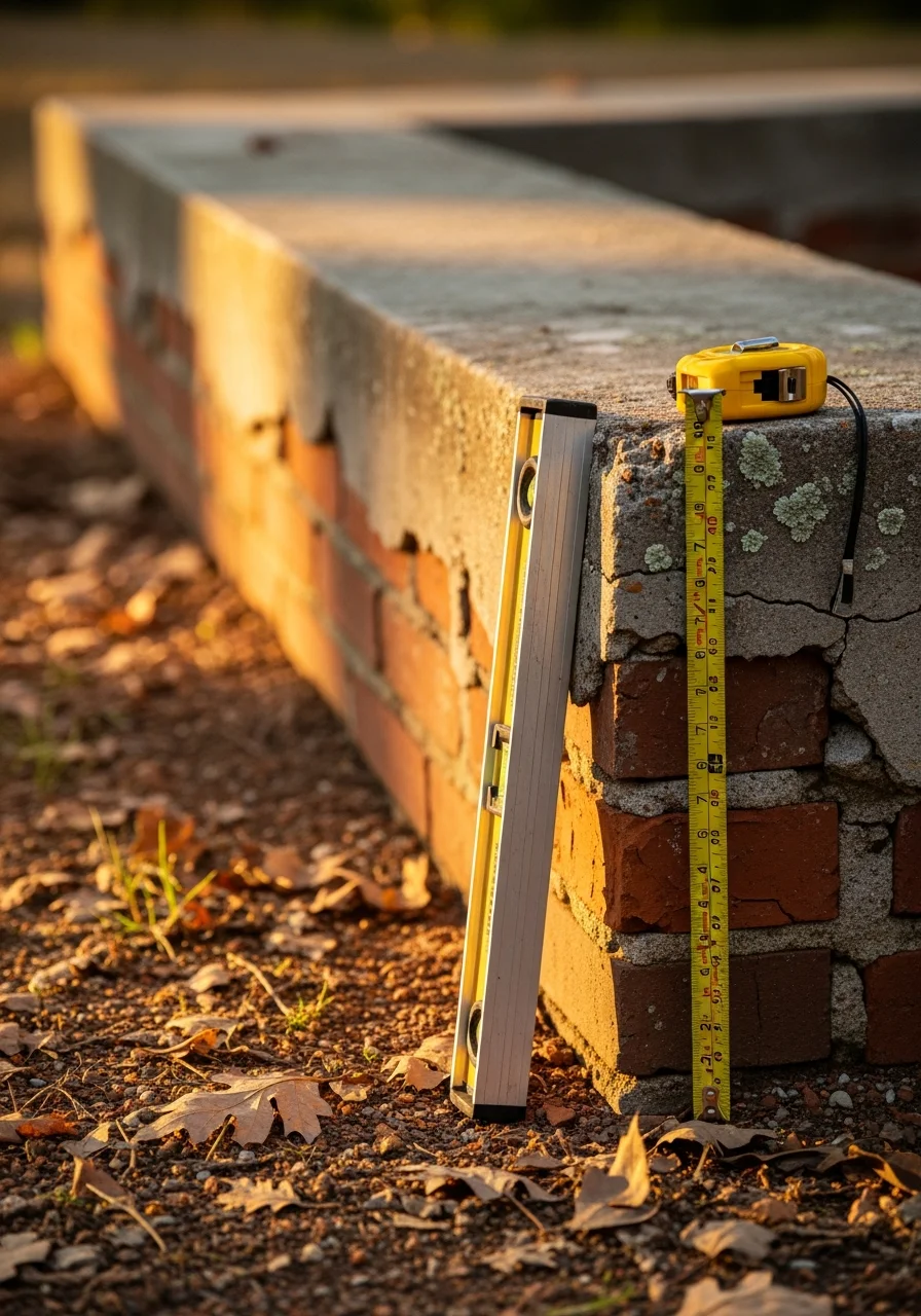 Detail shot of a contractor inspecting the foundation of a rural Moseley property.