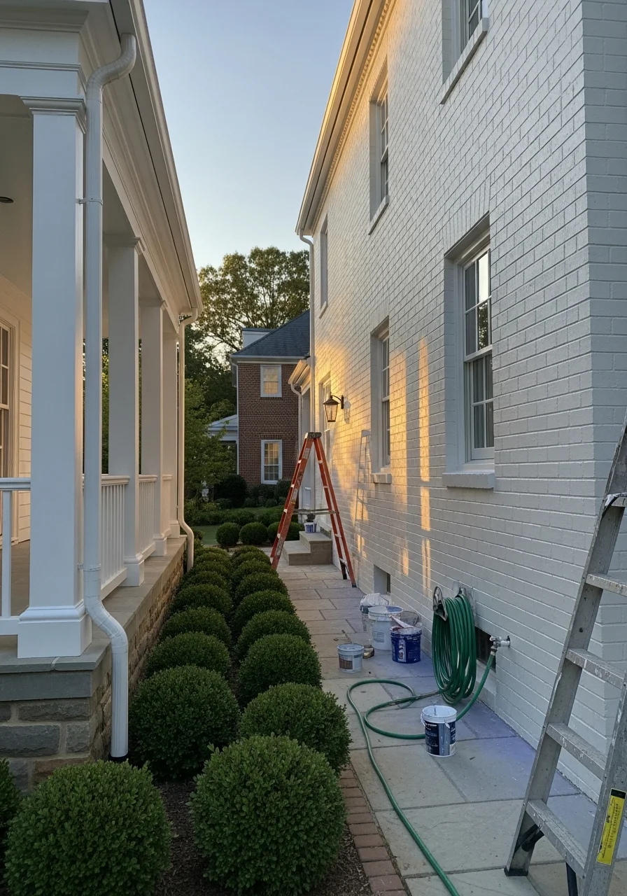 Detail shot of a contractor working on the exterior of a Westhampton-area home.