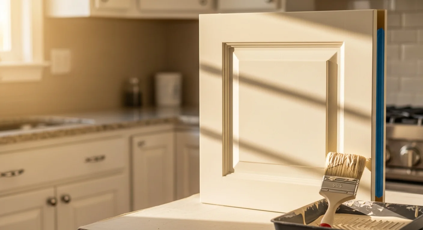 Freshly painted white kitchen cabinets with smooth finish in a Tuckahoe 23238 single-family home. Cabinet doors and drawer fronts show clean, even coverage with no brush marks.